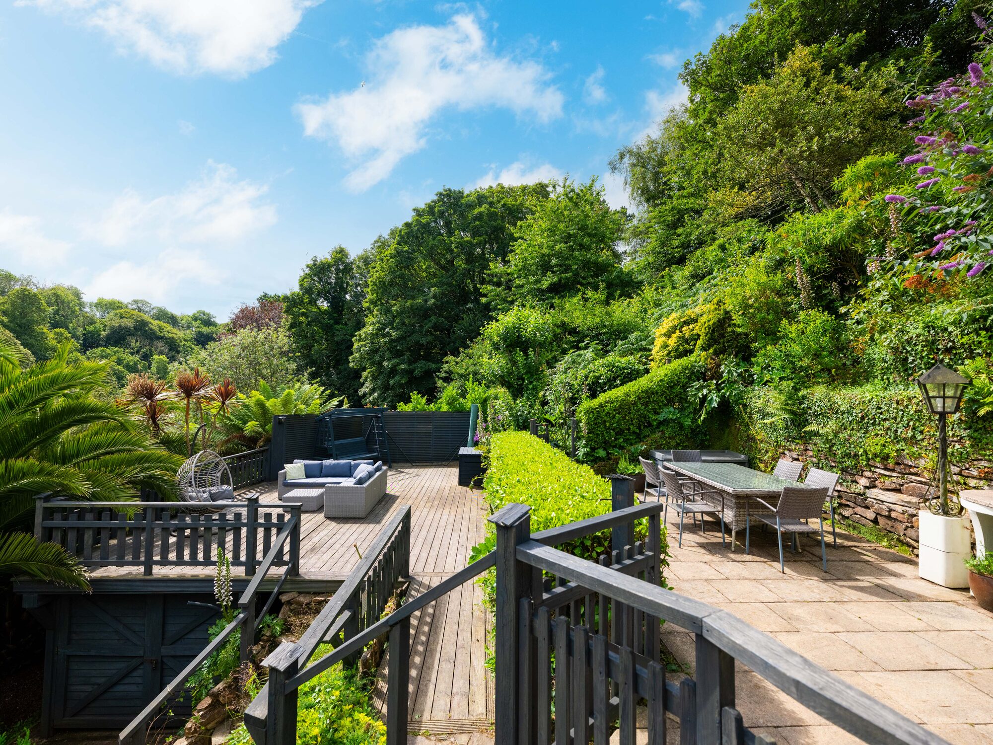 Subtropical planting around the decking